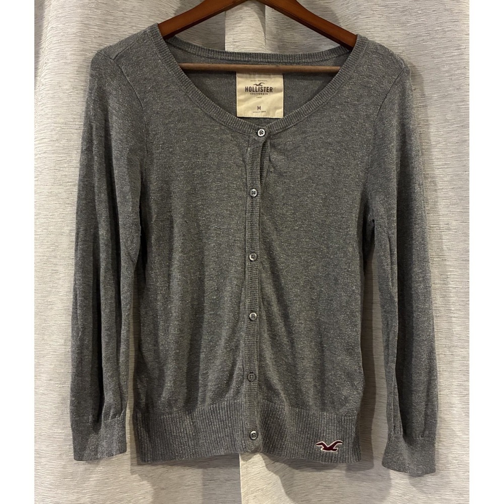 Hollister Vintage Y2K Women's Gray Button Up‎  Cardigan Academia Size Medium